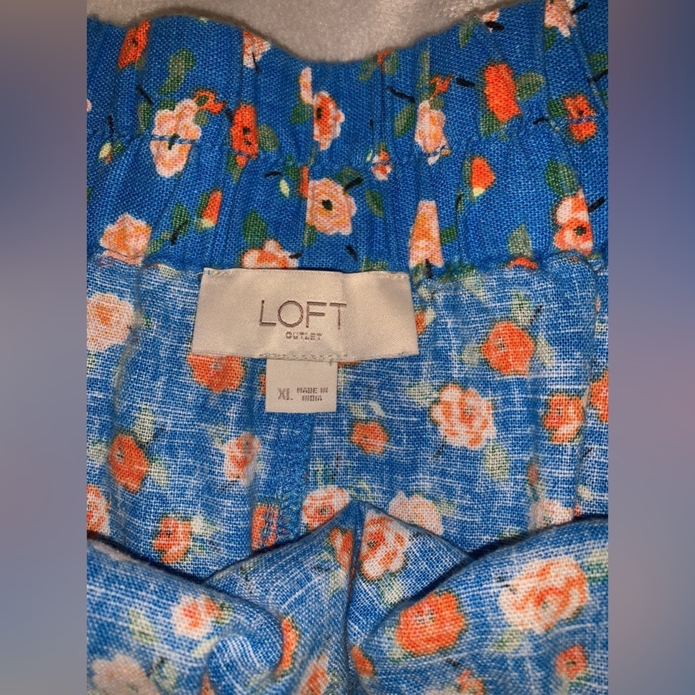 Loft bright blue with small ditzy poppy flowers linen blend mini skirt size XL - Picture 6 of 7